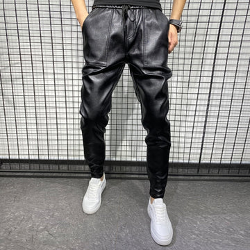 Aidase New Winter Thick Warm PU Leather Pants Men Clothing 2022 Simple Big Pocket Windproof Casual Motorcycle Trousers Black Plus Size aidase-shop